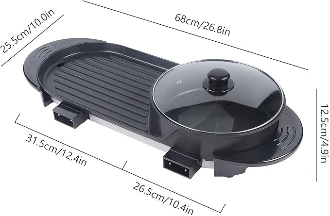 PanDair 2 In 1 Portable Electric Hot Pot Barbecue Grill Non-Stick Teppanyaki Pan Soup w/5-speed Automatic Regulator 110V Korean BBQ Grill
