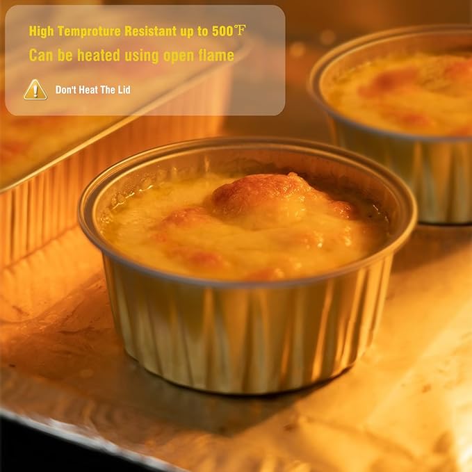 Lewarm Disposable Muffin Pans with Lids, 5 oz Mini Cake Pans for Cupcake, Multi-purpose Aluminum Foil Baking Cup, Premium Dessert Cups, Creme Brulee Ramekins Oven Safe, 60 Pack