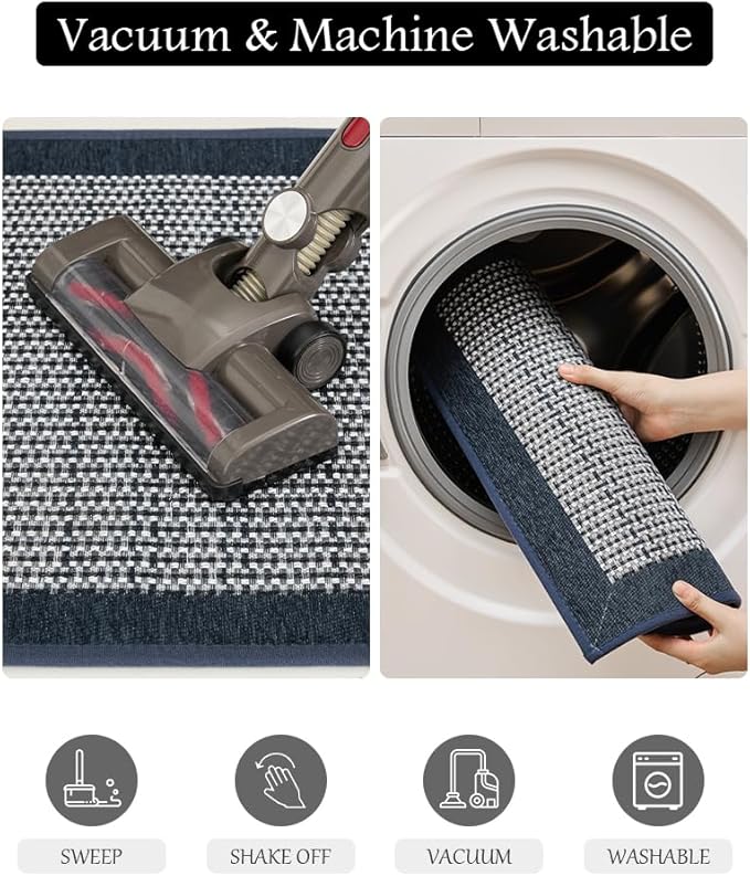 PADOOR Kitchen Mats for Floor, Kitchen Rugs Non Slip Washable, Half Circle Kitchen Floor Mat Sink Rug Rubber Backed Super Absorbent, 20”x32” Blue