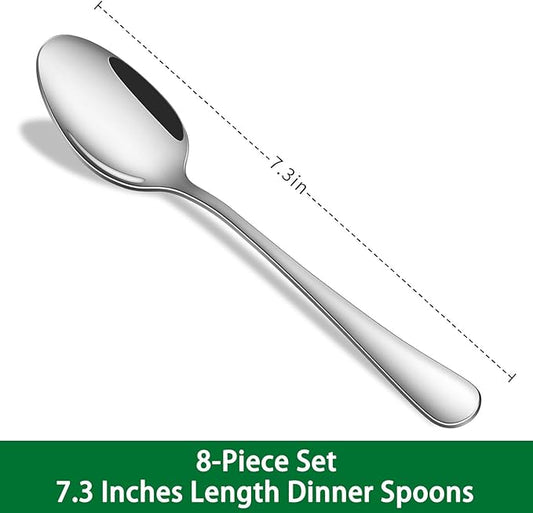 Dinner Spoon Set,8-Piece 7.3 Inch Soup Spoons,Premium Food Grade Stainless Steel Table Spoon,Durable Metal Tablespoon,Dishwasher Safe Silverware Spoons