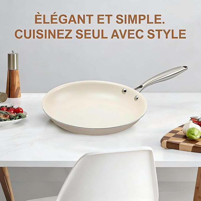 Jovire 8.5 Inch Ceramic Nonstick Frying Pan with lid Skillet - PFAS-Free, Non-Toxic, Oven Safe & Induction Ready, Aluminum Cookware with Stainless Steel Handle