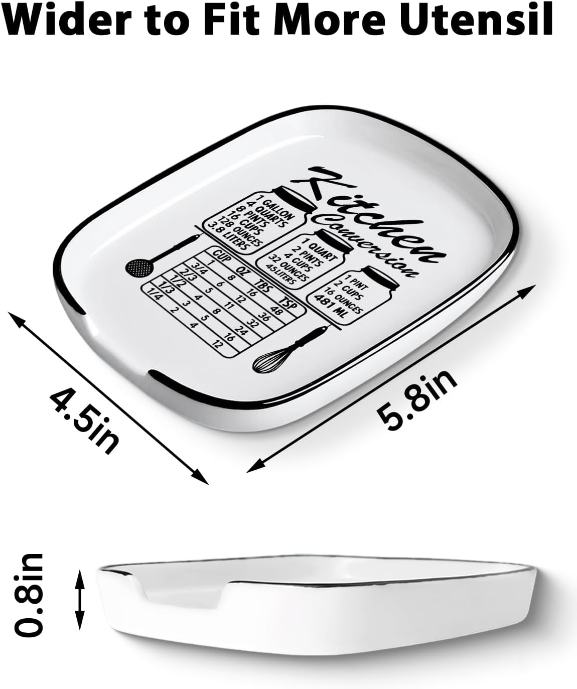 Funny Large Spoon Rest for Stove Top, Ceramic Spoon Holder for Kitchen Counter Cooking Utensil Rest, Measurement Conversion Chart Farmhouse Kitchen Decor and Accessories for Cooking Lovers