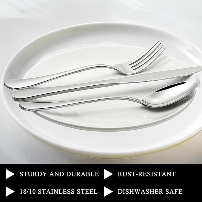 Dinner Forks, Set of 6 Top Food Grade Stainless Steel Silverware Forks, Flatware Set,8 Inches, Mirror Finish & Dishwasher Safe, New Apartment Essentials Cutlery Set