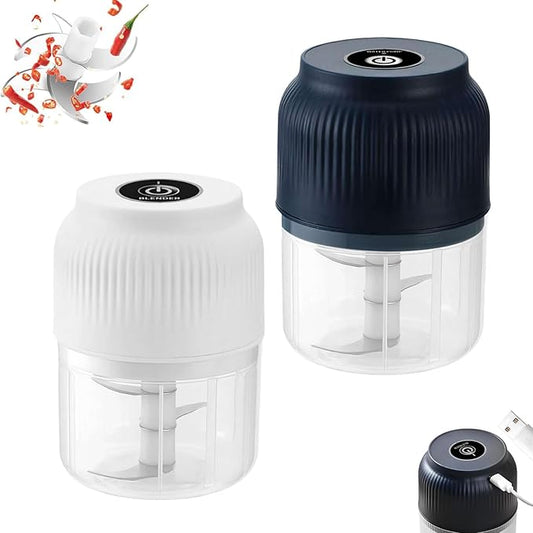 Electric Garlic Chopper, Mini Portable Veggie Chopper, Mini Portable Food Processor with 6 Blades & Egg Whisk, Veggie Grinder, For Onions Ginger Chili Nuts Meat (Blue+White)