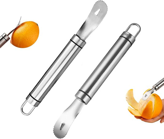 2Pcs Stainless Steel Orange Peeler Tool, Citrus Peeler with Triangular Blade & Serrated Edge, Long Handle Kitchen Gadget for Easy Quick Peeling, Durable Fruit Vegetable Cutting Tools (Orange & Citrus)