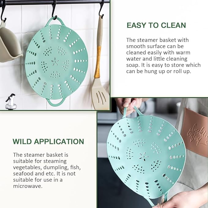 Alimat PluS 1 Pack Silicone Steamer Basket, Silicone Vegetable Steamer Basket with Handles and Strong Feets, 9.6 Inches(Excluding Handle Length)