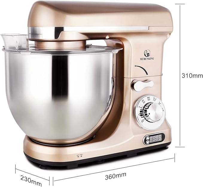 MURENKING Professional Stand Mixer, 6-Qt with Timer, MK37 500W 6-Speed Tilt-Head Food Electric Mixer Kitchen Machine,Plastic (Champagne)