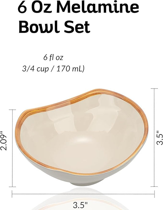 Boxiki Kitchen Ultra-Strong 6 Oz Melamine Dip Bowls Set, Small Bowl Soy Sauce Dish Set of 3, Condiment Server, Can be Used for Dessert, Ketchup, Vinegar, BBQ and Party Dinner