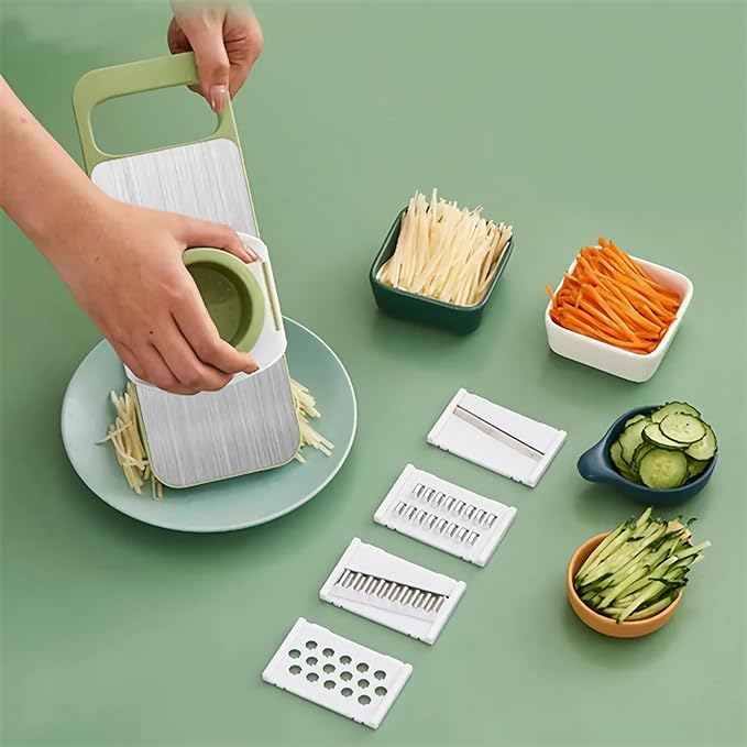 2 Pack 5 in 1 Mandoline Slicer for Kitchen, Vegetable Slicer Multi Blade Potato Chip, Veggie shredder, Vegetable Cutter, Julienne Shredder and peeler For Small Job In Kitchen