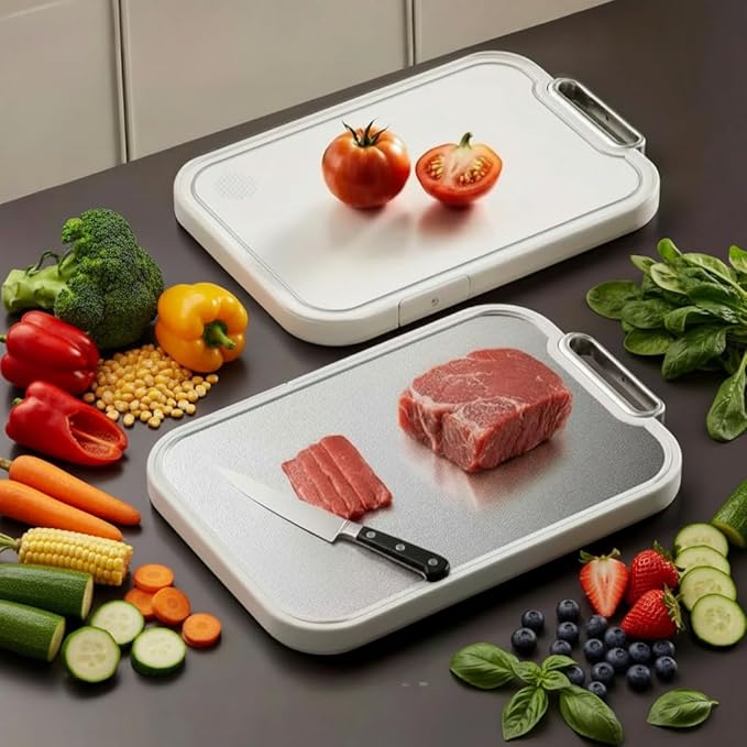 Cutting Board for Kitchen, Cutting Boards Non Toxic Double Sided Metal Pure Titanium and Wheat Straw PP Chopping Board Food Grade Easy to Clean Large Size