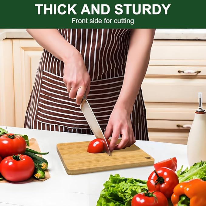 2PCS Bamboo Cutting Board for Kitchen, Wood Cutting Boards, Food-Grade Wooden Chopping Board for Meat Cheese Vegetable (Small Medium)