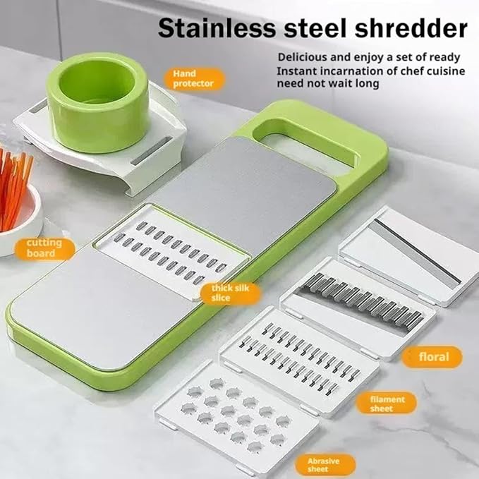 Multifunctional Vegetable Cutter,Vegetable Chopper Set,Manual Food Cutter & Dicer with 3 Blades,Hand Safe Knife, Mandoline Slicer for Vegetables, Meal Prep & More,Kitchen Gadgets (Slivery)