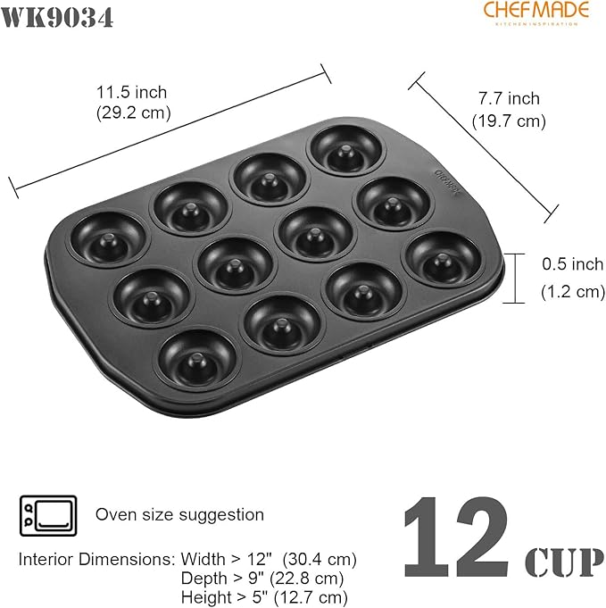 CHEFMADE Donut Pan, Nonstick Mini 12 Cavity Ring Doughnut Pan for Baking, Set of 2