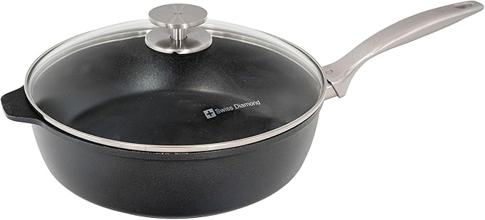 Swiss Diamond Nonstick Hybrid Ceramic and Diamond-Infused Deep Saute Pan With Glass Lid, Dou Ceramic, Dishwasher & Oven Safe Up To 500 °F (3.8 Quart)