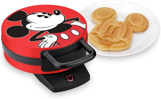 Disney Mickey Mouse Waffle Maker by Select Brands - Nonstick Waffle Iron for Fun Mickey-Shaped Waffles - Disney Kitchen Gift - 800 Watts - Red
