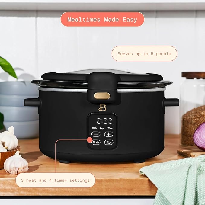 4QT Programmable Slow Cooker with Hinged Lid, Touch Display, Multiple Heat Settings, Ideal for Family Meals