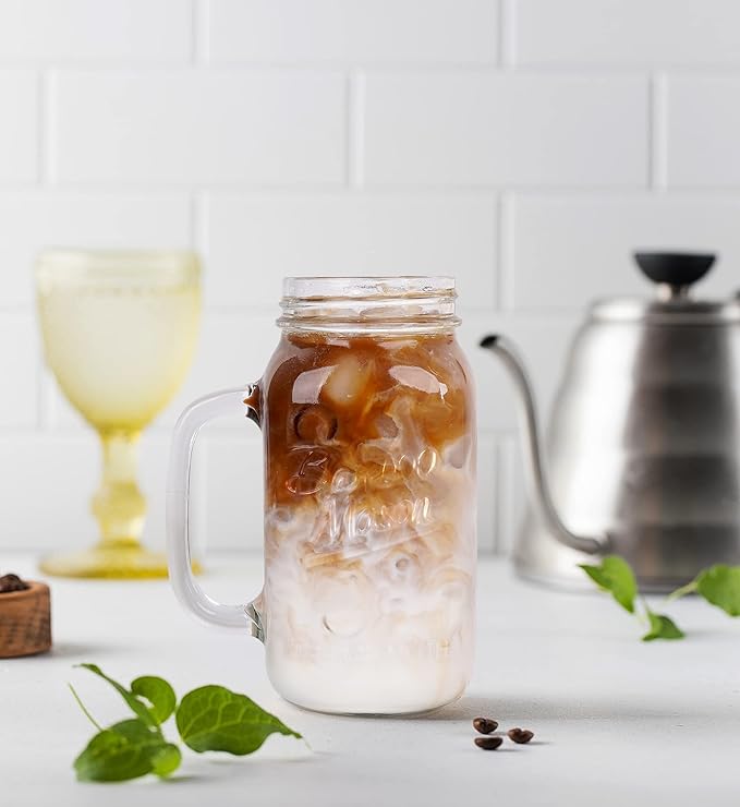 Mason Jar with Lid and Straw, 24oz Regular Mouth Mason Jars with Handle Drinking Glasses Tumbler Reusable Cups Smoothie Water Bottles for Iced Coffee Margaritas Juice Cocktail Travel Office Home
