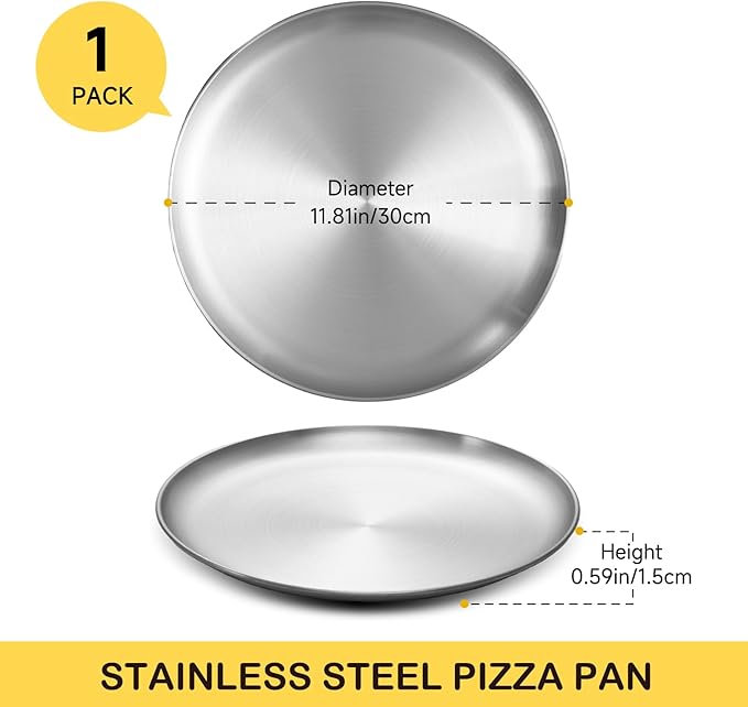 YeKuKing 12 Inch Pizza Pan for Oven Stainless Steel Baking Sheet Round Plates for Cake Pie and Salad Pizza Steel Tray Oven Dishwasher Safe & Easy Clean(1 Pack)