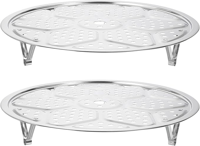 uxcell 2pcs Stainless Steel Steamer Rack with Stand, 11.8 Inches Pot Steaming Tray for Steamer Cookware Instant Pressure Cooker, Silver Tone