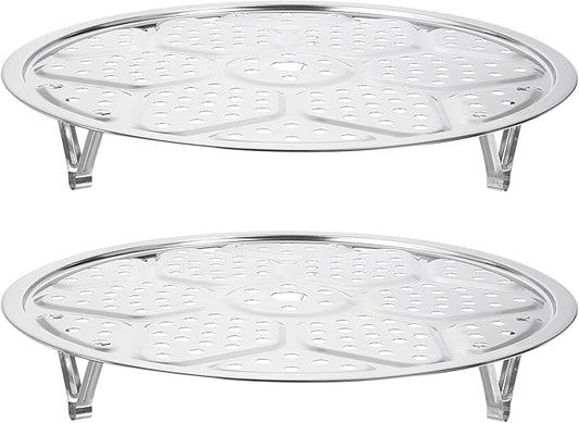 uxcell 2pcs Stainless Steel Steamer Rack with Stand, 11.8 Inches Pot Steaming Tray for Steamer Cookware Instant Pressure Cooker, Silver Tone