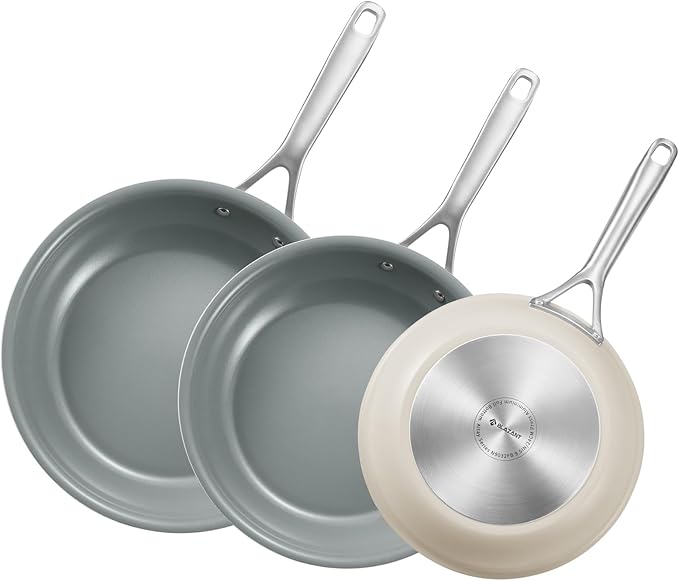 BLAZANT Non Stick Frying Pans Set, Ceramic Frying Pans Nonstick, 3-Piece Nonstick Induction Skillet Set (8", 9.5", 11") with Cast Steel Handles, SolidPlate Induction Base, PTFE/PFAS Free, Oven Safe