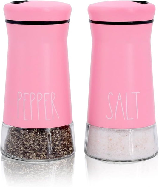 Pink Salt and Pepper Shakers with Adjustable Pour Holes, Refillable Salt Shaker by Aelga, Ideal for Himalayan, Kosher, Black and White Pepper, Pink Kitchen Accessories
