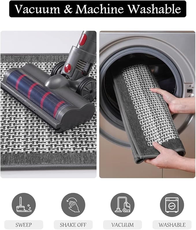 Kitchen Rugs and Mats Non Skid Washable - Non Slip Absorbent Kitchen Runner Rugs for Floor, Machine Washable Standing Mats for in Front of Sink,Entryway,Entrance,Door(20"x32",Grey)
