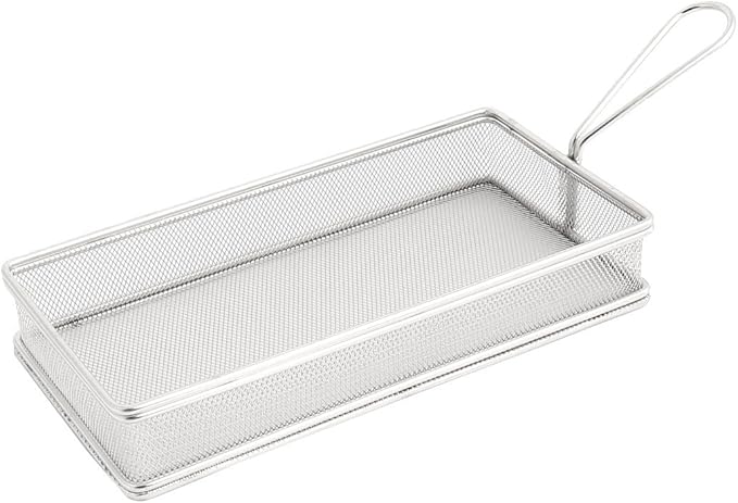 uxcell Stainless Steel Rectangle Mesh Basket Strainer Chips Fries Basket Silver Tone