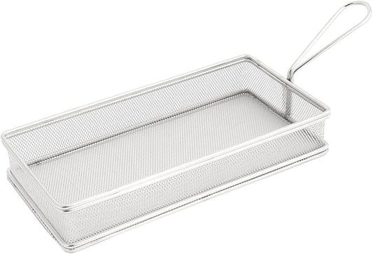 uxcell Stainless Steel Rectangle Mesh Basket Strainer Chips Fries Basket Silver Tone