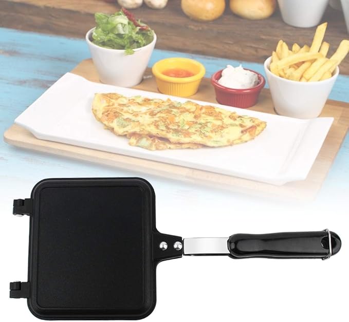 Aluminum Double Sided Frying Pan,Hot Sandwich Maker Non Stick Grilled Sandwich and Panini Maker Pan with Plates Stovetop Toasted Sandwich Maker Pan for Home Kitchen Breakfast