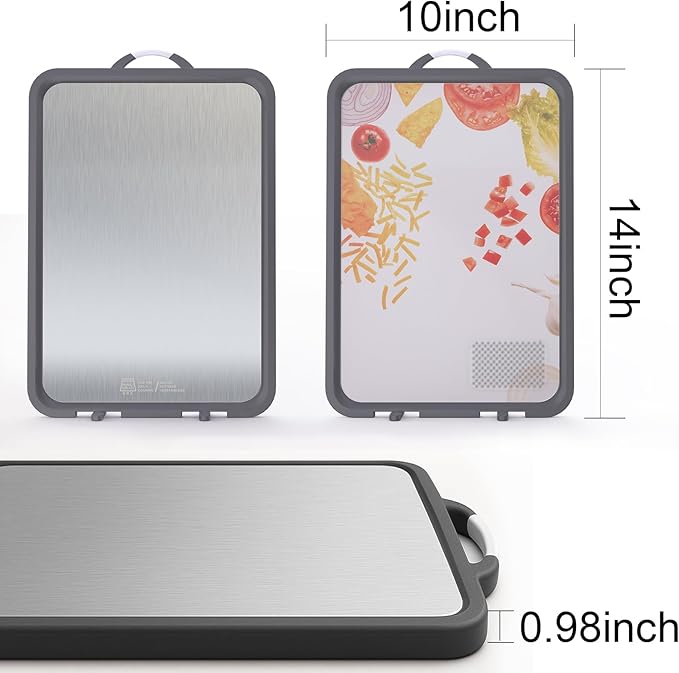 Titanium Cutting Board - New Titanium Cutting Boards for Kitchen Double Sided Non Toxic Titanware Cutting Board, Ideal Charcuterie & Chopping for Meat, Cut Easy Clean Chopping Board (14"L x 10"W)