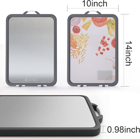 Titanium Cutting Board - New Titanium Cutting Boards for Kitchen Double Sided Non Toxic Titanware Cutting Board, Ideal Charcuterie & Chopping for Meat, Cut Easy Clean Chopping Board (14"L x 10"W)