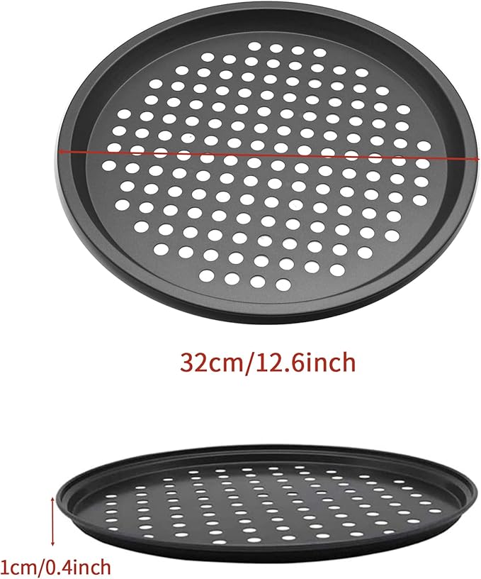 InBlossoms 12.6 inch Pizza Pan With Holes, Carbon Steel Perforated Non-Stick Bakeware for Home Kitchen Oven, 2 Pack