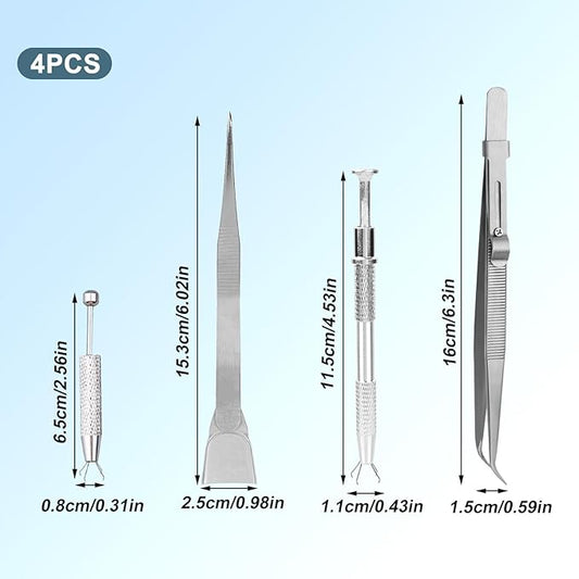 4pcs Cake Decorating Tools Set, Stainless Steel Sprinkle Pen 2 Long & Short Grabber & Tweezers with Shovel Head Professional Sprinkles Tools for Baking Cookies Cupcake Decoration