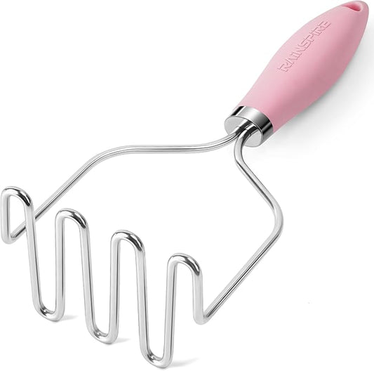 Rainspire Potato Masher Stainless Steel, Mashed Potato Masher Kitchen Tool, Durable Mash Potatoes Masher, Soft Non-slip Handle, Kitchen Utensils, Kitchen Gadgets, Pink