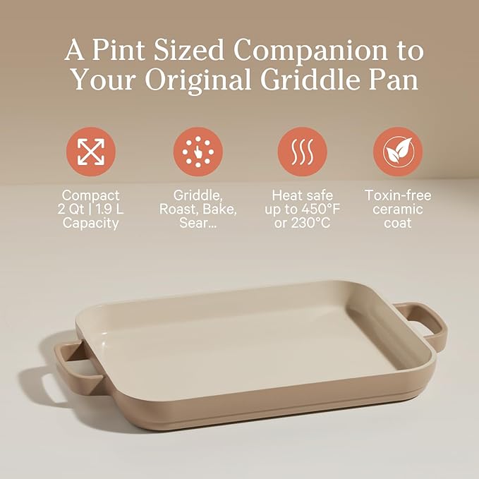 Our Place Mini Griddle Pan | 9" (2 Qt) Nonstick Ceramic Griddle Pan for Stovetop & Oven | PFAS-Free, Oven-Safe up to 450°F, Easy-Grip Handles | Steam