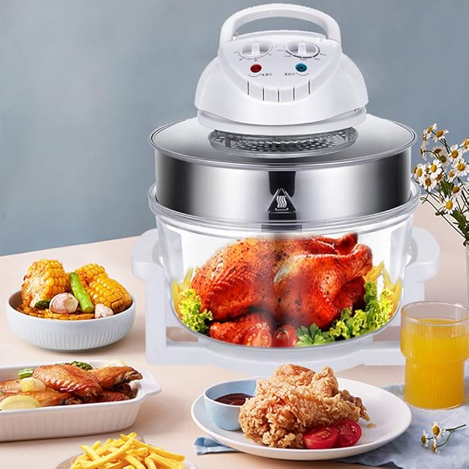 18.5qt Extra Large Air Fryer, Infrared Convection, 1200w Glass Air Fryer Halogen Oven Cooker for Quick Easy Meals for Entire Family, Airfryer Oven for Healthier Crispy Foods, White Clear