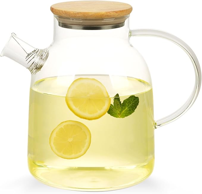 WHJY Clear Glass Teapot Glass Pots for Cooking on Stove Clear Teapots with Infuser for Loose tea, Kettle Teapot for Loose Leaf for Boiling Water - 60oz
