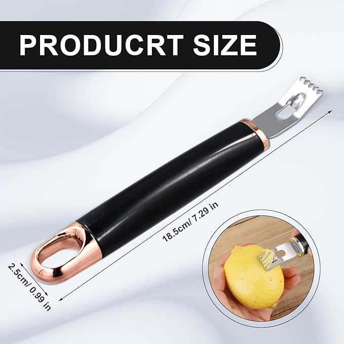 Stainless Steel Channel Knife, Multifunctional Lemon Zester Fruit Peeler with Hanging Loop Lemon Twist Peeler Fruit Peeler Citrus Zester Tool for Cocktail Kitchen Home Bar (Black Gold)