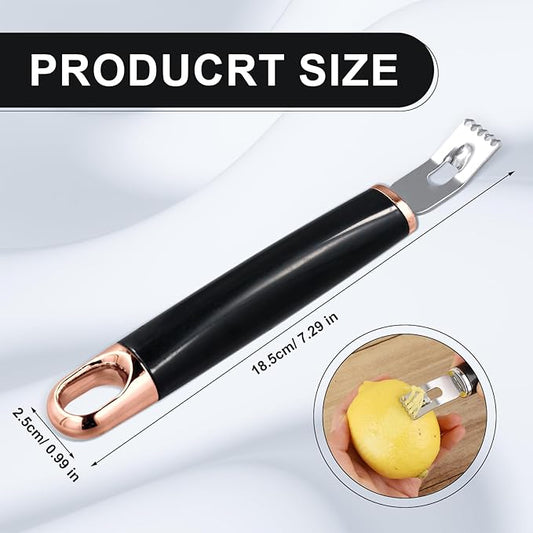 Stainless Steel Channel Knife, Multifunctional Lemon Zester Fruit Peeler with Hanging Loop Lemon Twist Peeler Fruit Peeler Citrus Zester Tool for Cocktail Kitchen Home Bar (Black Gold)