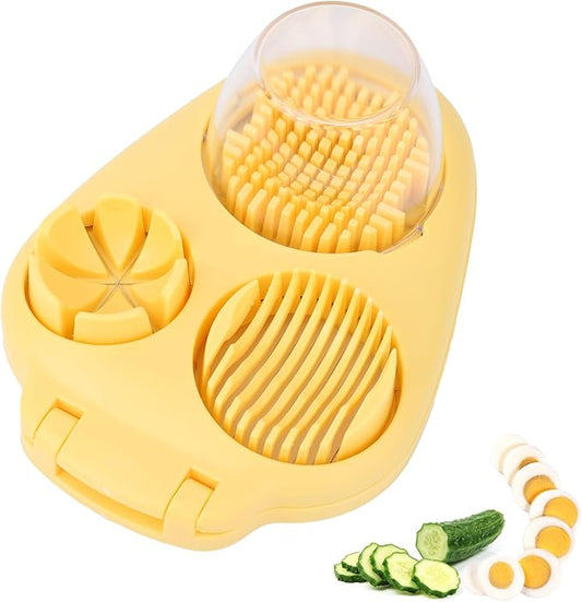 3 in 1 Hard Boiled Egg Slicer, 3 Slice Modes Egg Cutter Stainless Steel Multipurpose Chopper Tool Kitchen Utensils for Butter Mushroom Strawberry Tomato (Yellow)
