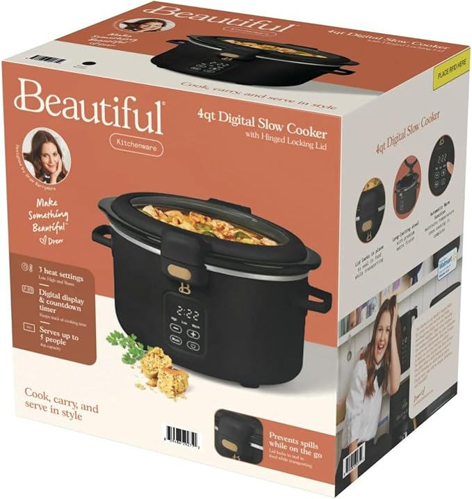 4QT Programmable Slow Cooker with Hinged Lid, Touch Display, Multiple Heat Settings, Ideal for Family Meals
