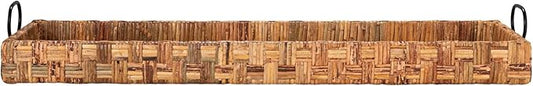 Creative Co-Op Oversized Hand-Woven Rattan Tray with Metal Handles, Natural