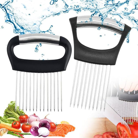 Stainless Steel Onion Slice Holder, Onion Holder for Slicing, Egg Cutter Vegetable Chopper, Ultifunctiona Fruit Slicer OnionPin Slicer Loose Meat Pin, Kitchen Chopper Slicing Tool (2, A+B)