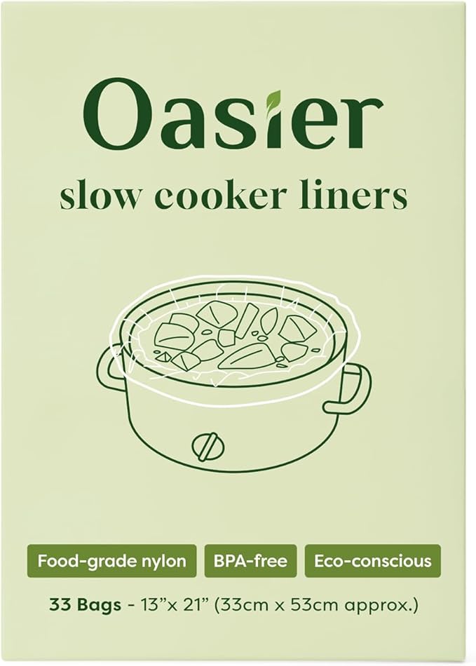 Oasier Slow Cooker Liners, Disposable Oval Large Size 13" x 21", 33 Count, Fits 3-8 Quart Pot Cooking Bags for Easy Cleanup, Food Safe & Leak-Proof