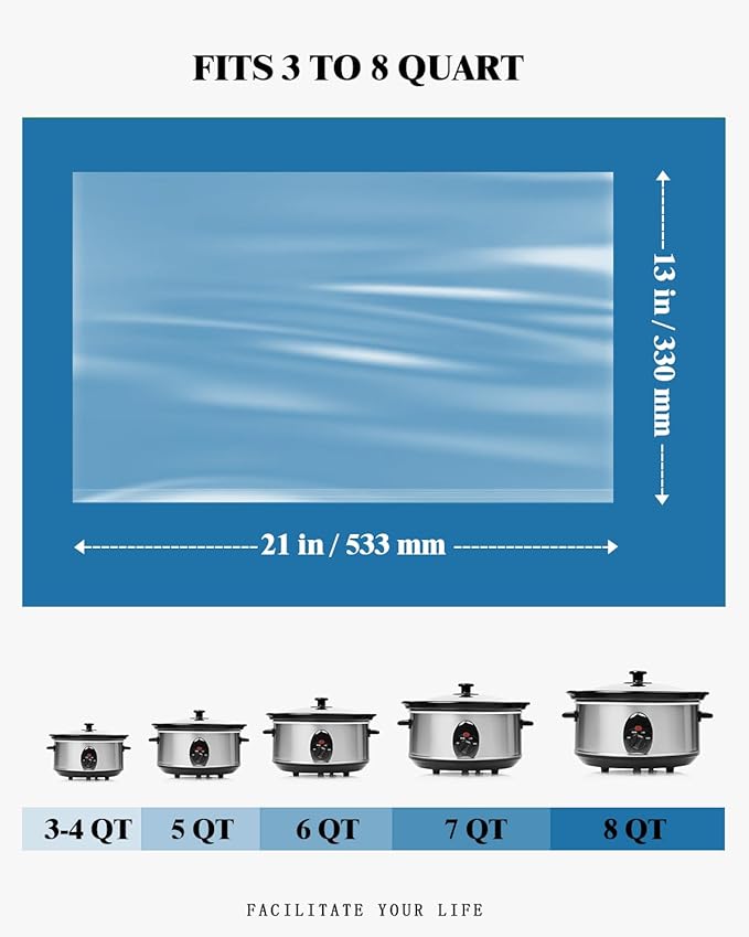 WOKUWOKU Slow Cooker Liners, 13“ x 21” 40 Cooking Bags, Large Disposable Pot Liners, Fits 3QT to 8QT Slow Cooker Cooking Plates, Multi-Purpose Liner Plastic Bags, BPA Free (2 Pack)