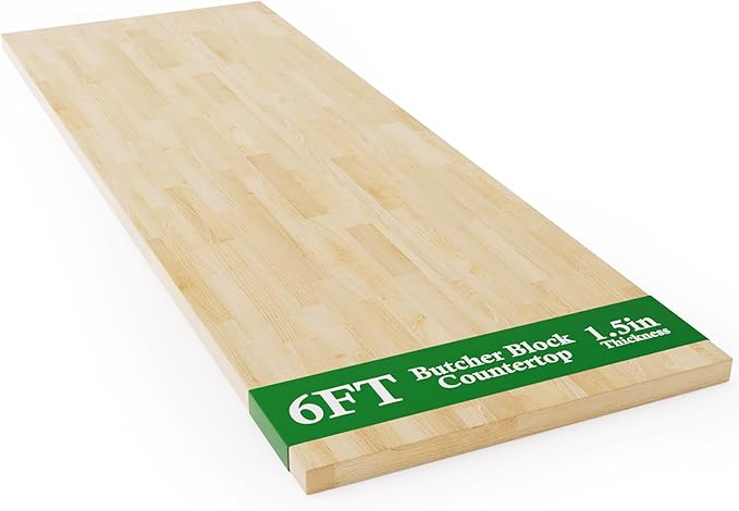 6FT Butcher Block Countertop Birch Solid Wood - 72" x 25" Table Top Butcher Block Cutting Board for Kitchen Island Living Dining Table Office Desk Workbench Washer Dryer Countertop Unfinished 1.5" Th