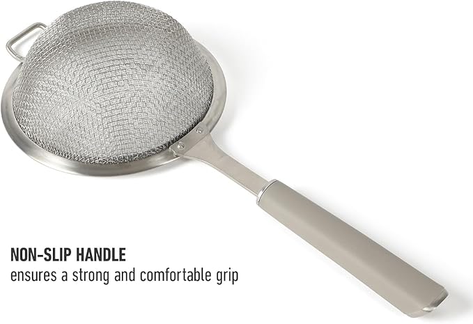 Calphalon Edge Stainless Steel Strainer w/Thermoplastic Rubber Handle - Taupe