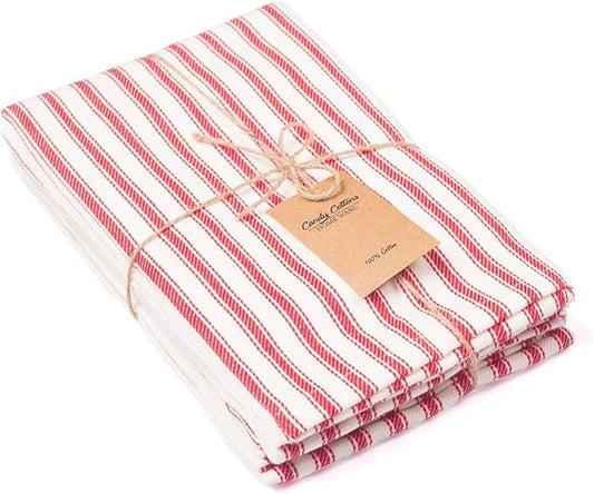 Cloth Napkins Pk of 6 |Spring Easter Basket Decor Christmas Washable Cotton Dinner Cloth Napkins|Red and White French Stripes 18x18 in Kitchen Party Hotel BBQ Restaurant Dinner Napkins