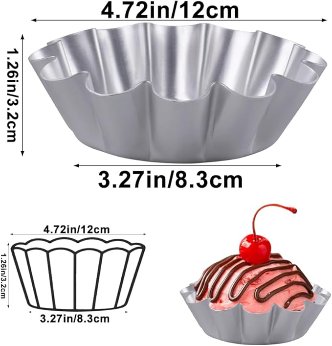 8 Pcs Egg Tart Molds, 4.72 Inch Aluminum Mini Tart Pans, Nonstick & Reusable Fluted Baking Mold for Cupcakes, Muffin, Cake, Pies, Quiche, Cheesecakes
